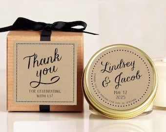 Recuerdos de boda para invitados al por mayor: Velas personalizadas de diseño minimalista.