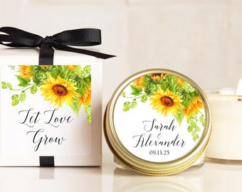 Personalized Sunflower Wedding Favor Candles: Eco-Friendly Soy Wax