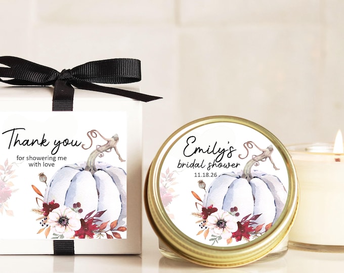 Fall Pumpkin Bridal Shower Favors | Fall Bridal Shower Candles | White Pumpkin Favor Candles | Personalized Favor Candles