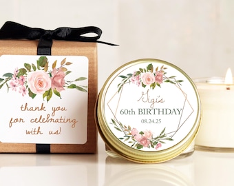Floral Birthday Favor Candle: Personalized Soy Wax, Any Age