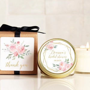 Personalized Bridal Shower Favor Candles: Pink Floral Soy Candle