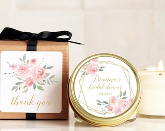 Personalized Bridal Shower Favor Candles: Pink Floral Soy Candle