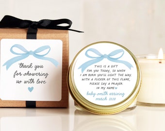 Baby Shower Favor Prayer Candles Blue Bow Baby Shower Favors Boy Baby Shower Prayer Poem Candles Personalized Candle Favors