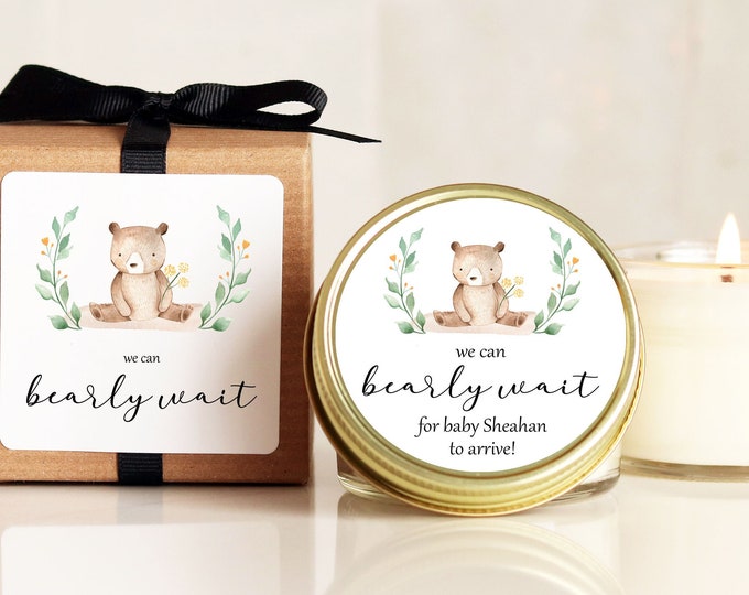 Baby Shower Favor Candles - Bearly Wait Baby Shower Label | Bear Baby Shower Favor | Neutral Baby Shower Favors | Boy Baby Shower