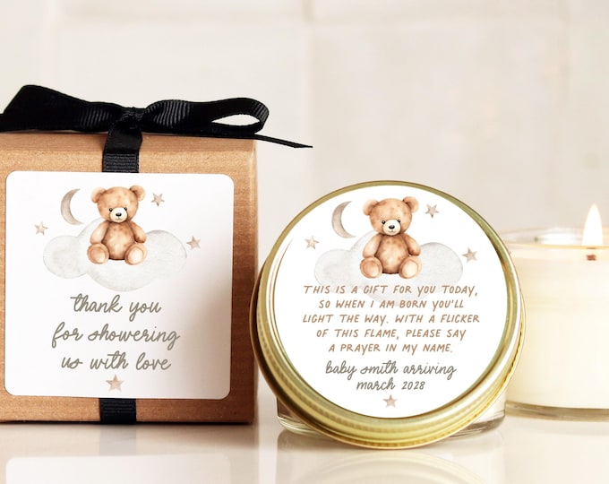 Baby Shower Favor Candles Teddy Bear Favors Poem Candles Personalized Baby Shower Favors Baby Shower Prayer Candles