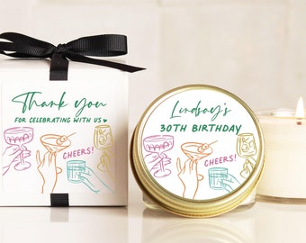 Personalized Birthday Party Favor Candle: Hand-Poured Soy Wax, Cocktail Design