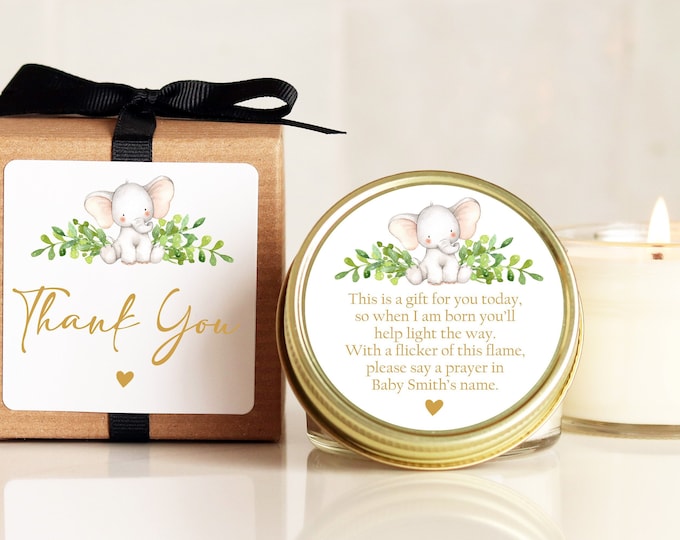 Baby Shower Favor Candles - Elephant Prayer Poem Shower Favor - Personalized Baby Shower Favors | Baby Shower Candles | Prayer Shower Favor