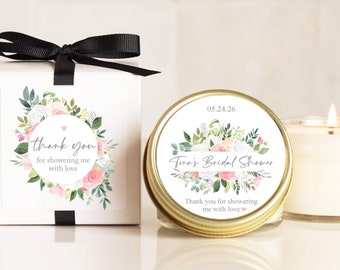 Personalized Bridal Shower Favor Candle: Pink Floral Soy Candle