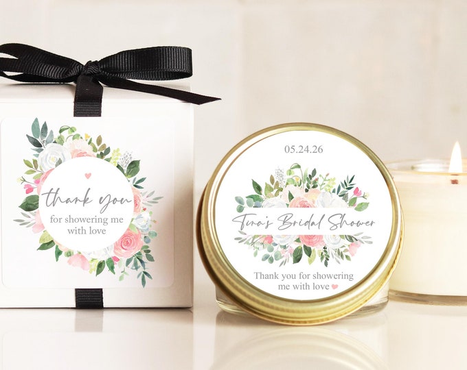 Bridal Shower Favors | Pink Floral Bridal Shower Candle | Personalized Favor Candles  Bridal Shower Idea | Bridal Shower Decor