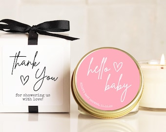 Baby Shower Favor Candles - Hello Baby Label Design - Neutral Baby Shower Favors | Baby Shower Candles | Neutral Baby Shower | ANY Color