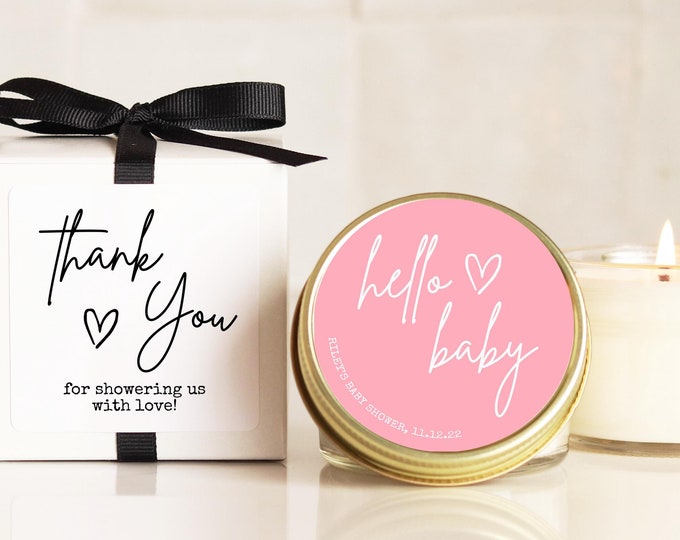 Baby Shower Favor Candles - Hello Baby Label Design - Neutral Baby Shower Favors | Baby Shower Candles | Neutral Baby Shower | ANY Color