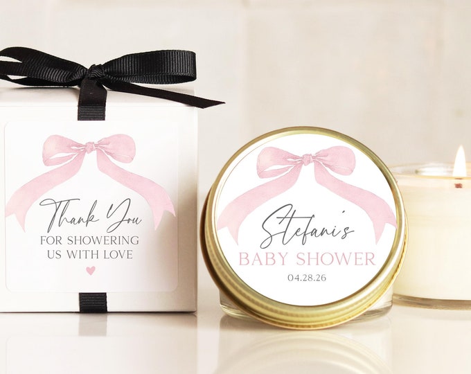 Pink Bow Baby Shower Favor Candles, Personalized Shower Favors, Girl Baby Shower Decor, Personalized Candle Favors