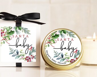 December Baby Shower Favor Candles - Santa Baby Holiday Shower Favors - Personalized Baby Shower Favors | Winter Baby Shower Favors