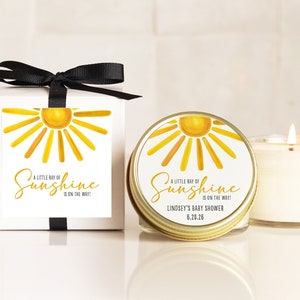 Sunshine Baby Shower Favor Candles: Personalized Soy Wax