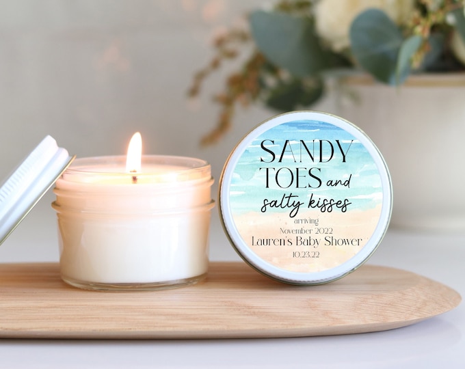 Personalized Baby Shower Favor Candles: Sandy Toes, Soy Wax