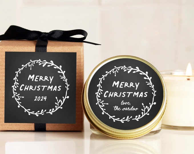 Holiday Candle Favors | Laurel Chalkboard Design | Christmas Candle Gifts | Personalized Holiday Gift | Christmas Party Favor - 2024