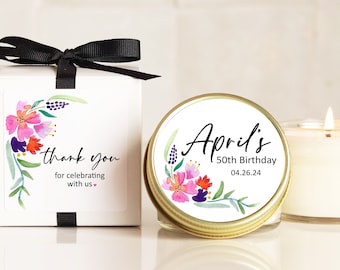 Personalized Birthday Party Favor Candles: Floral Soy Wax Candles