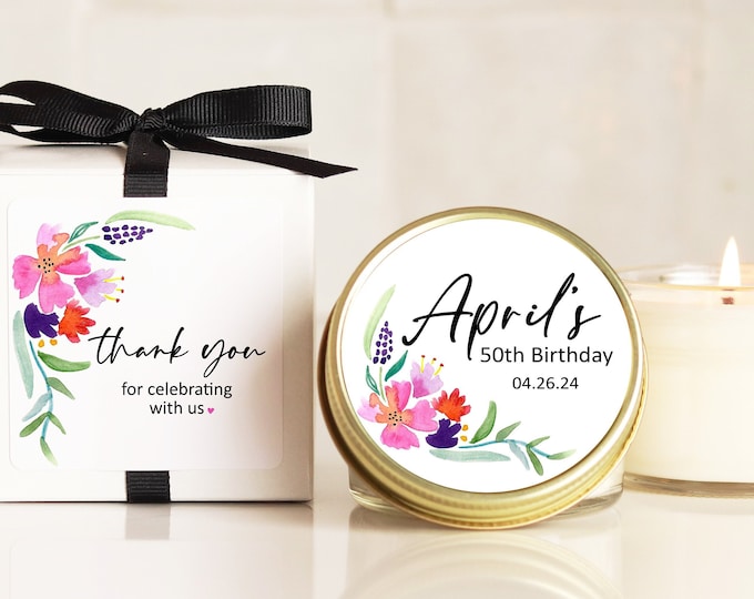 Personalized Birthday Party Favor Candles: Floral Soy Wax Candles