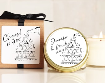 Personalized Anniversary Candle Favors: Hand-Drawn Champagne Label