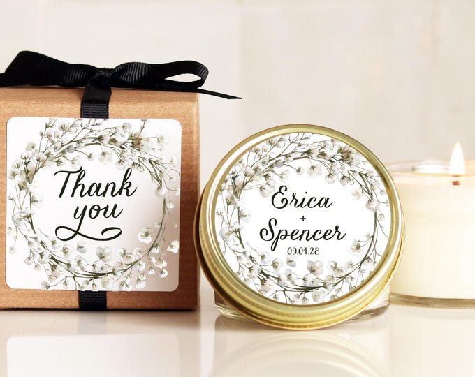 Personalized Wedding Favor Candles: Baby's Breath, Eco-Friendly Soy Wax