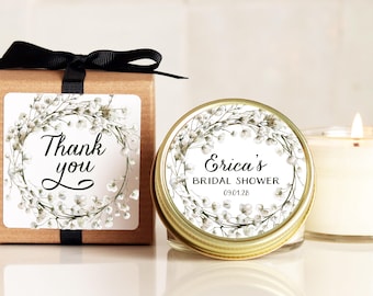 Personalized Bridal Shower Soy Candle Favors: Baby's Breath Design