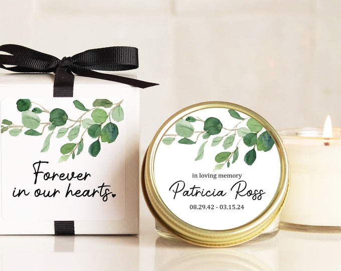 Personalized Memorial Candle Favors: Eucalyptus Soy Candle