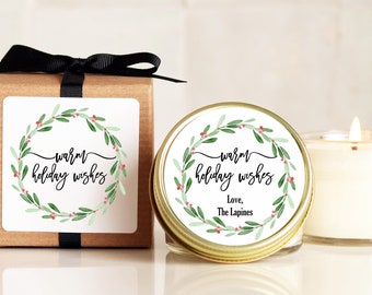Holiday Candles - Warm Holiday Wishes Design | Christmas Gift | Personalized Holiday Gift | Christmas Party Favors | Candle Favor