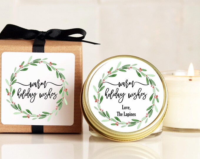 Holiday Candles - Warm Holiday Wishes Design | Christmas Gift | Personalized Holiday Gift | Christmas Party Favors | Candle Favor