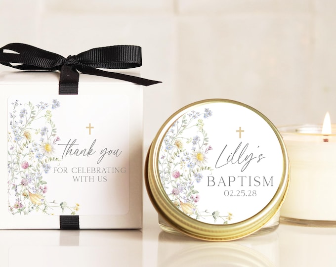 Baptism Candles for Baptism Favors Personalized Candles Wildflower Baptism Favors for Girls Baptism Floral Baptism Candles