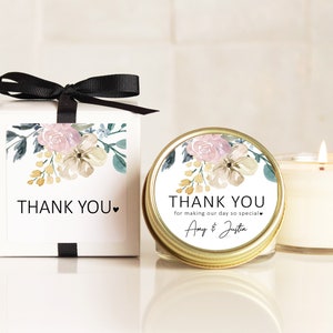 Personalized Wedding Favor Candles: Floral Thank You Soy Candle