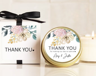 Wedding Favor Candles - Natural Floral Thank You Label Design - Personalized Wedding Favors | Soy Candle Favor | Floral Wedding Favors