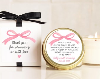 Baby Shower Favor Prayer Candles Pink Bow Baby Shower Favors Girl Baby Shower Prayer Poem Candles Personalized Candle Favors