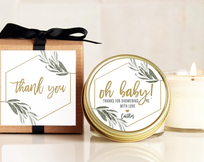Personalized Baby Shower Favor Candles: Minimalist Oh Baby Design