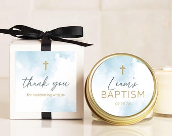 Personalized Baptism Favors: Blue Watercolor Soy Candle