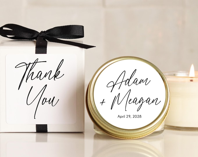 Personalized Wedding Favor Candles: Soy Wax, Custom Label