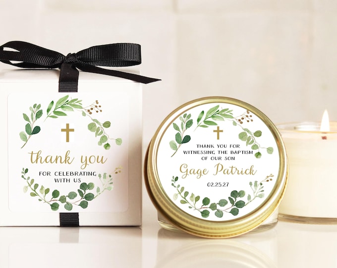Personalized Baptism Favor Candle: Soy Wax Christening Gift