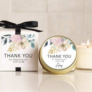 Floral Bridal Shower Favor Candles: Personalized Soy Wax