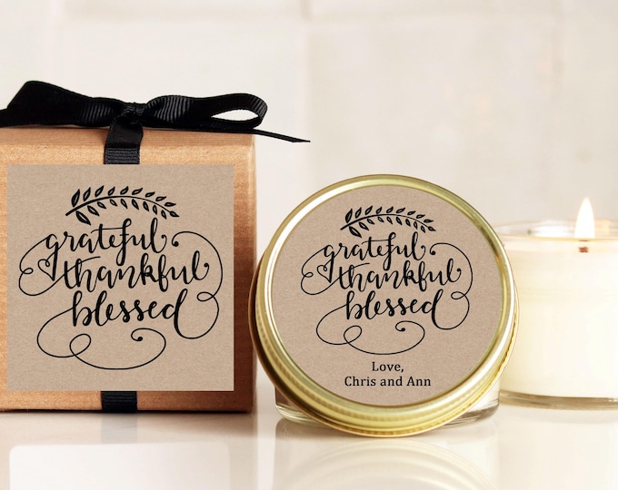 Thanksgiving Candles - Grateful, Thankful, Blessed Design - Thanksgiving Table Favors | Thanksgiving Favors | Fall Candles