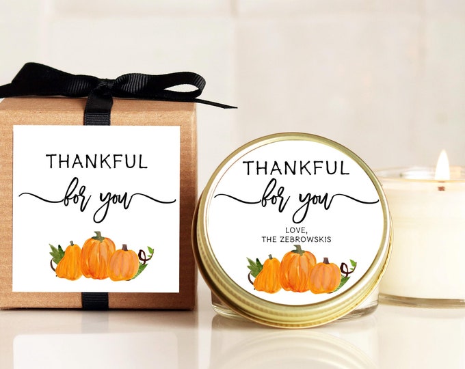 Thanksgiving Candle Favors - Thankful for You Design - Thanksgiving Table Favor | Thanksgiving Favors | Fall Candle