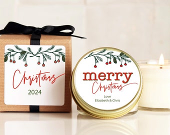 Christmas Candle Favors - Merry Christmas Label Design - Soy Candle Christmas Gift | Holiday Candle Gift | Merry Christmas Candles