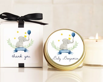 Elephant Baby Shower Favor Candles: Personalized Soy Wax Candles
