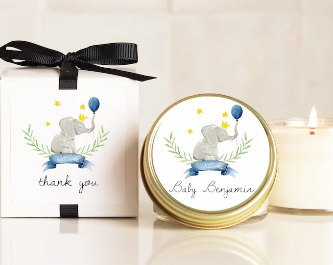 Elephant Baby Shower Favor Candles: Personalized Soy Wax Candles