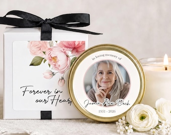Personalized Photo Memorial Candles for Woman Funeral Favors for Guests Pink Floral In Loving Memory Keepsake Gifts