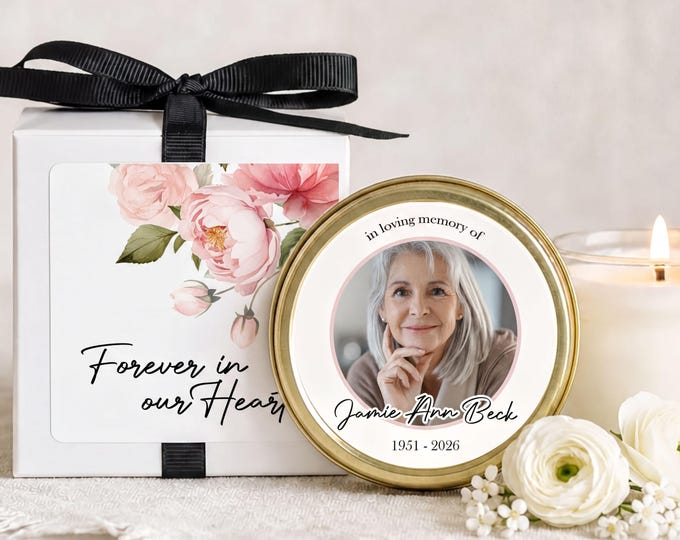 Personalized Photo Memorial Candles for Woman Funeral Favors for Guests Pink Floral In Loving Memory Keepsake Gifts