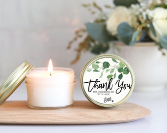 Personalized Eucalyptus Bridal Shower Favor Candles: 4oz Soy Wax
