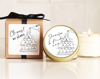 Wedding Anniversary Party Favors | Candle Anniversary Favors Hand Drawn Labels Champagne Labels Personalized Candles Personalized Favors