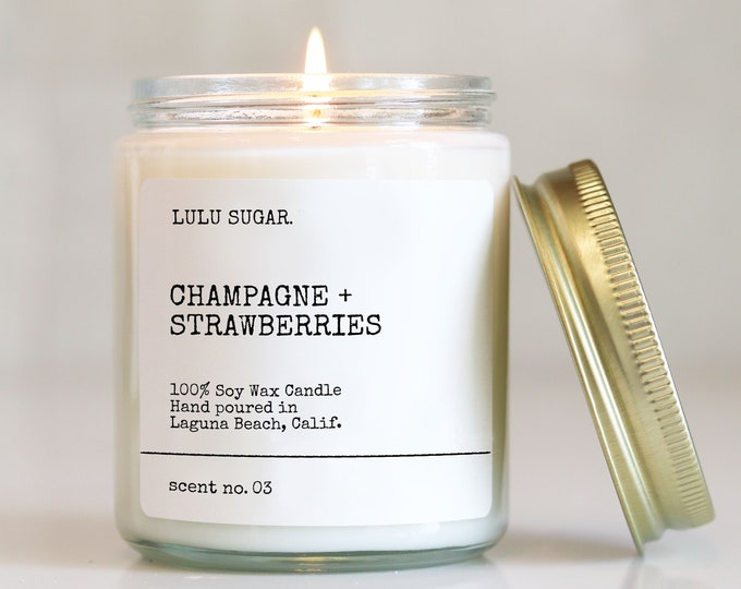 Champagne + Strawberries Scented Soy Candle | Soy Candle Gift | Engagement Gift | Premium Soy Candle | Bridesmaid Gift | Champagne Candle