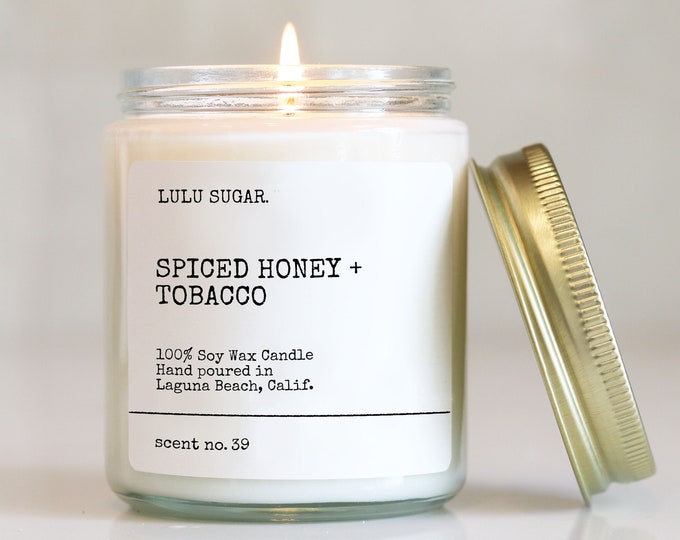 Spiced Honey + Tobacco Scented Candle | Tobacco Scented Candle | Honey Scented Candle | Clean Candle | Soy Candle