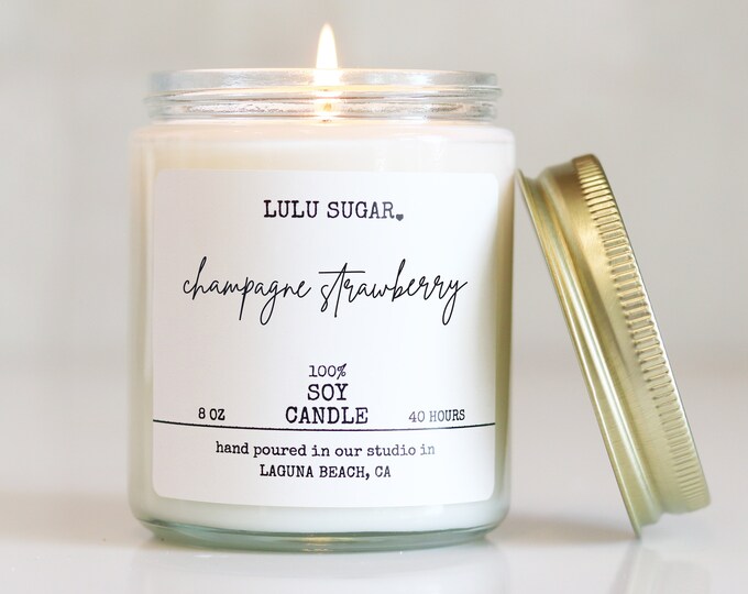 Champagne Strawberry Scented Soy Candle | Soy Candle Gift | Engagement Gift | Premium Soy Candle | Bridesmaid Gift | Champagne Candle
