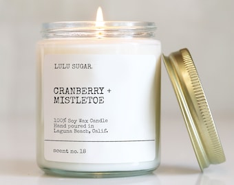 Cranberry + Mistletoe Scented Candle | Soy Candle | Holiday Candles | Holiday Scented | Clean Candle | Cranberry Candle | Christmas Candle